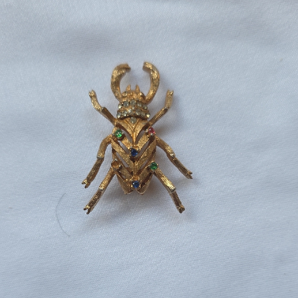 Gold Insect Brooch with Multicolor Gems